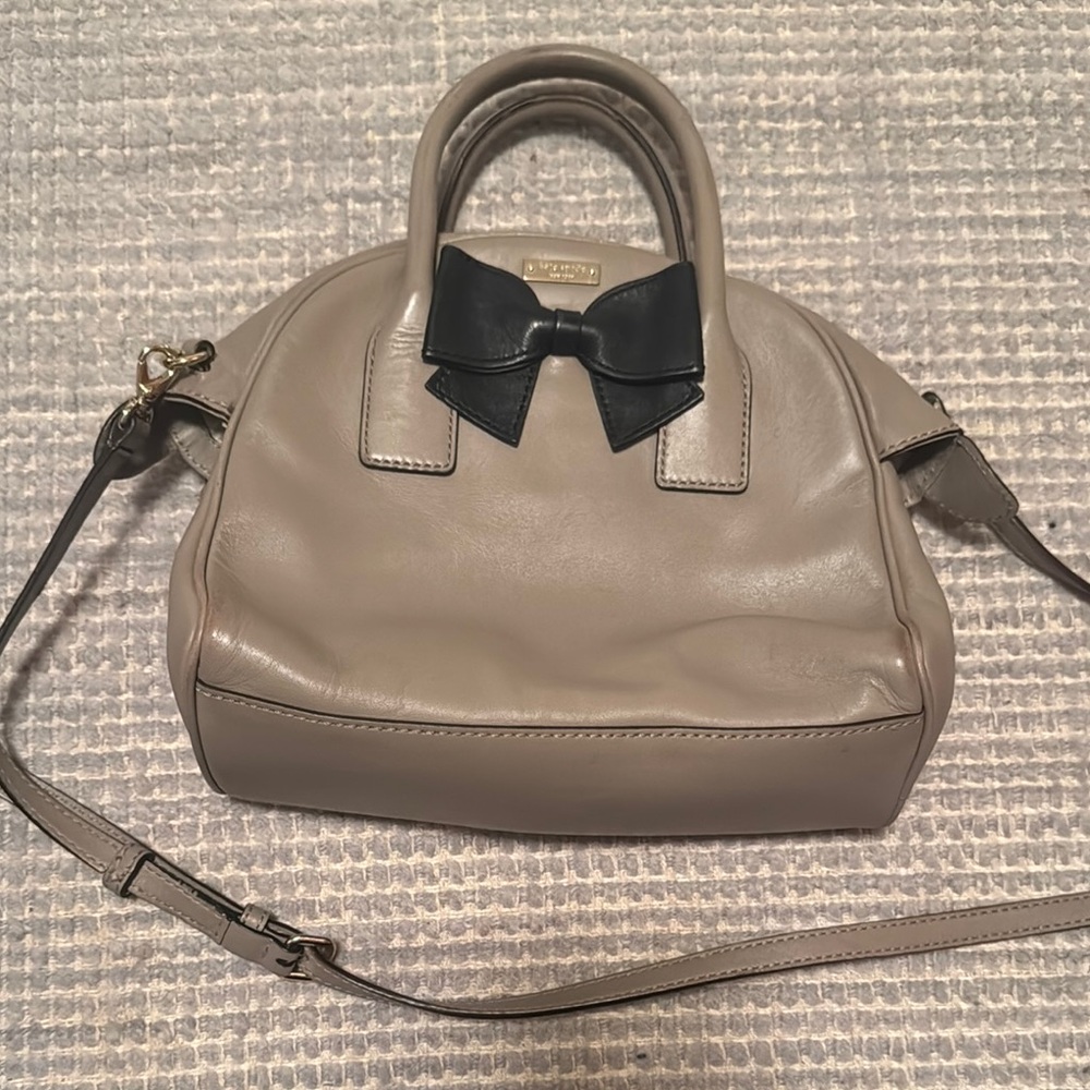 Kate Spade Chic gray/Taupe and Black Satchel with Adjustable Strap and black bow
